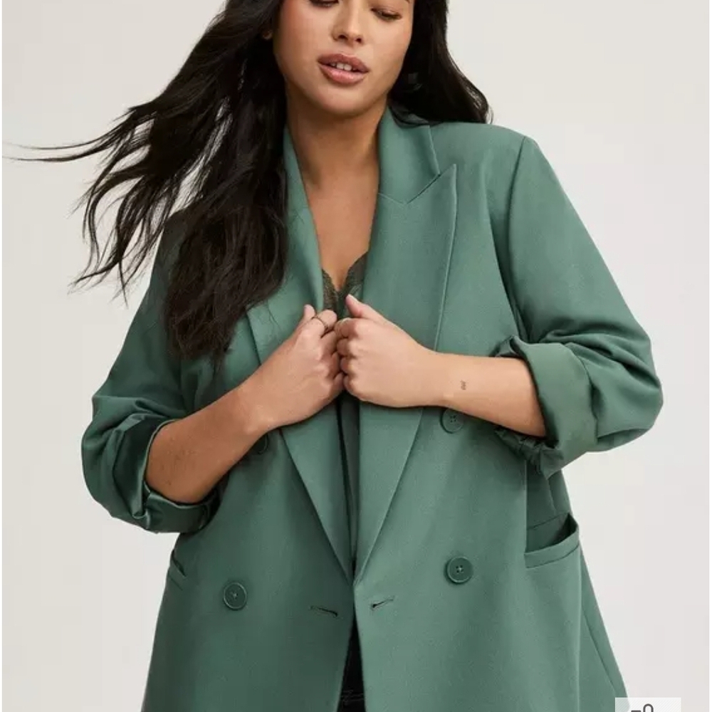 Studio Double-Breasted Teal Green Blazer - Picture 5 of 6